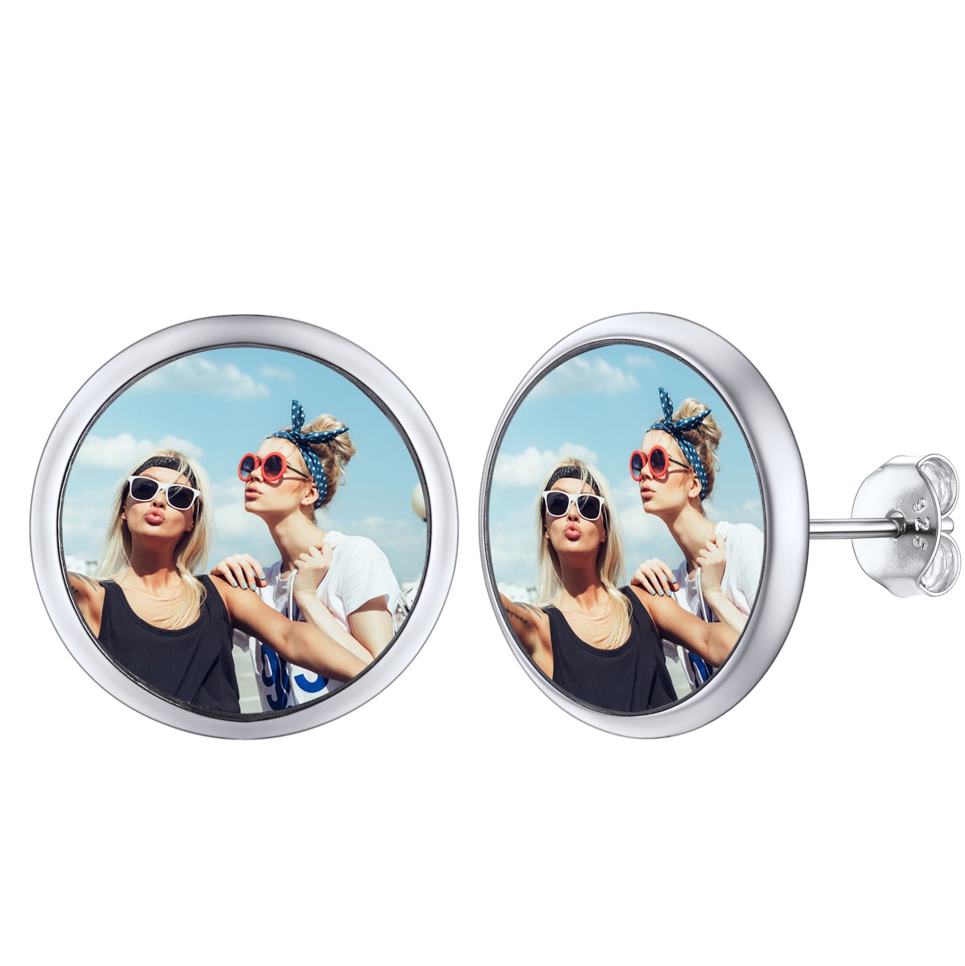 Custom4U Personalized Silver Color Round Studs Picture Earrings 