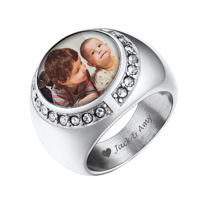 Custom4U Personalized Stainless Steel Round Signet Ring