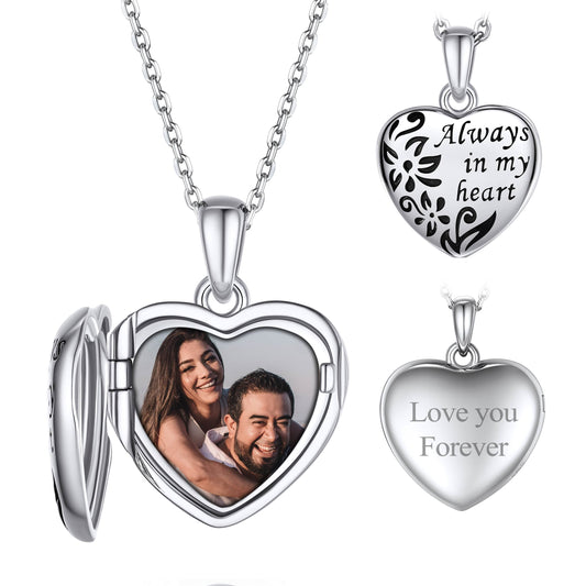 Custom4U Personalized Sterling Silver Heart Locket Photo Necklace