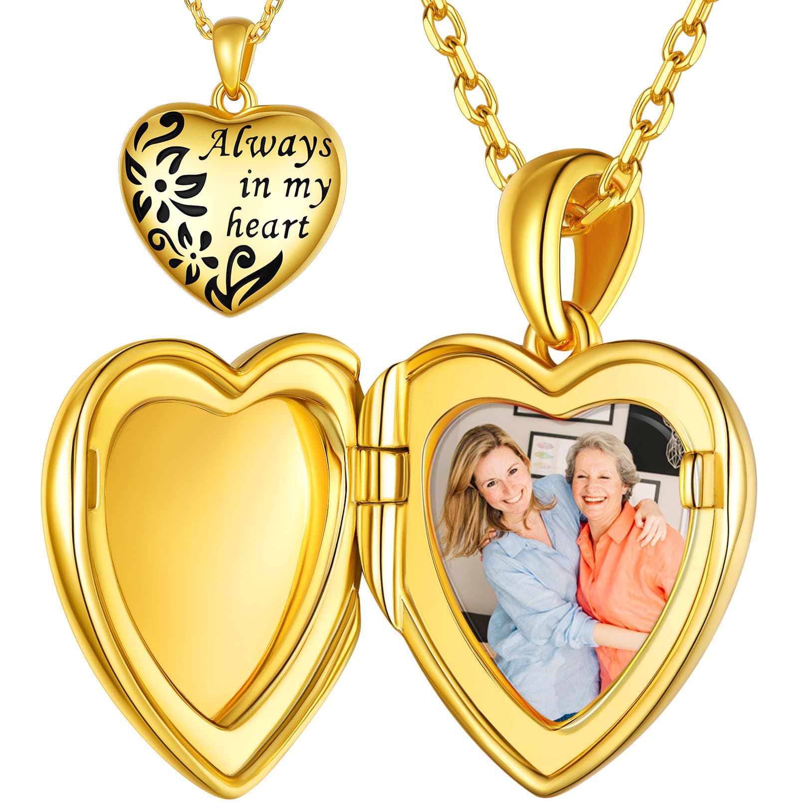 Custom4U Personalized Sterling Silver Heart Photo Locket Necklace Gold Plated
