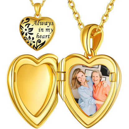 Custom4U Personalized Sterling Silver Heart Photo Locket Necklace Gold Plated