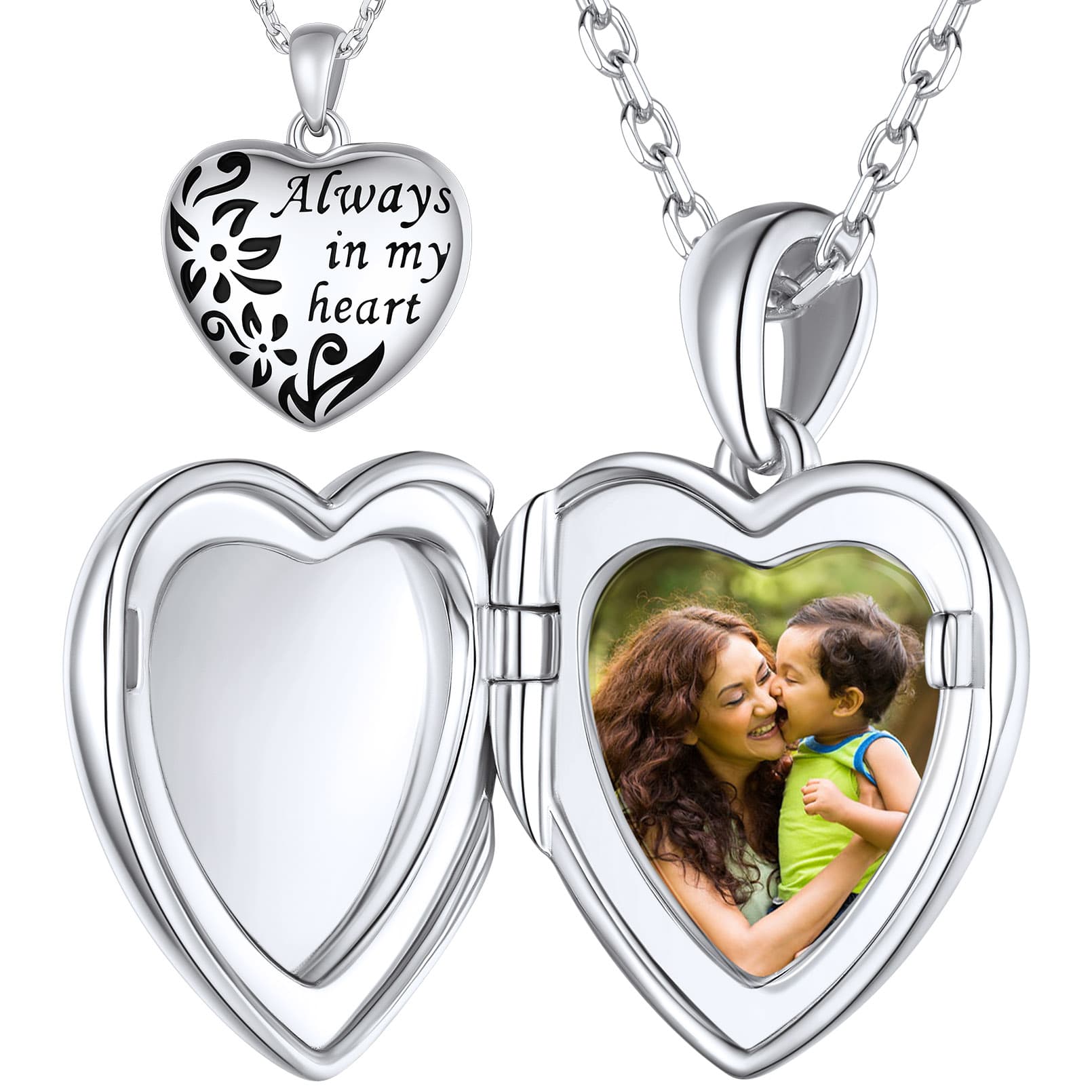  Custom4U Personalized Sterling Silver Heart Photo Locket Necklace