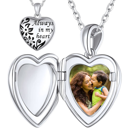  Custom4U Personalized Sterling Silver Heart Photo Locket Necklace