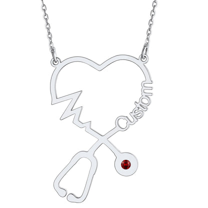Custom4U Personalized Stethoscope Name Necklace With Birthstone