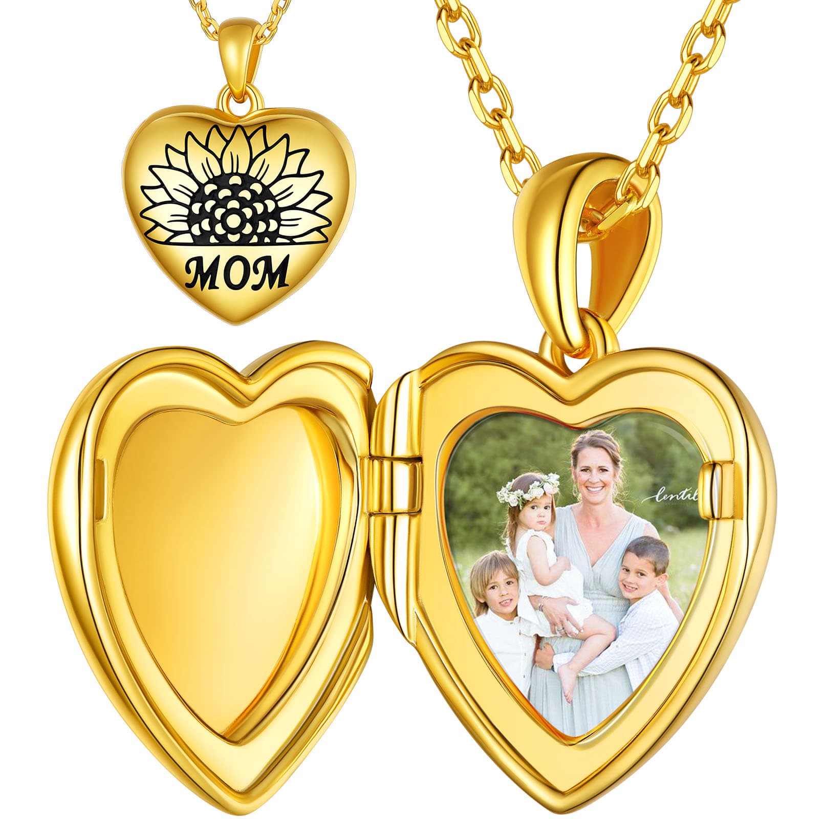 Custom4U Personalized Sunflower Heart Photo Locket Necklace Gold
