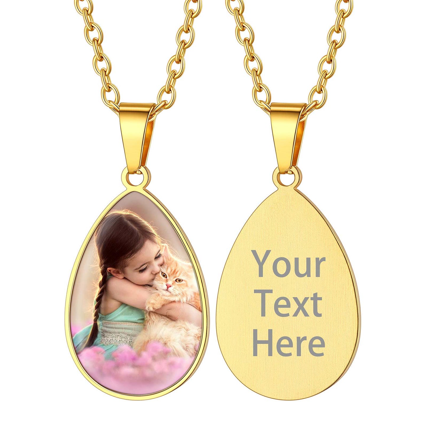 Custom4U Personalized Teardrop Picture Necklace Gold