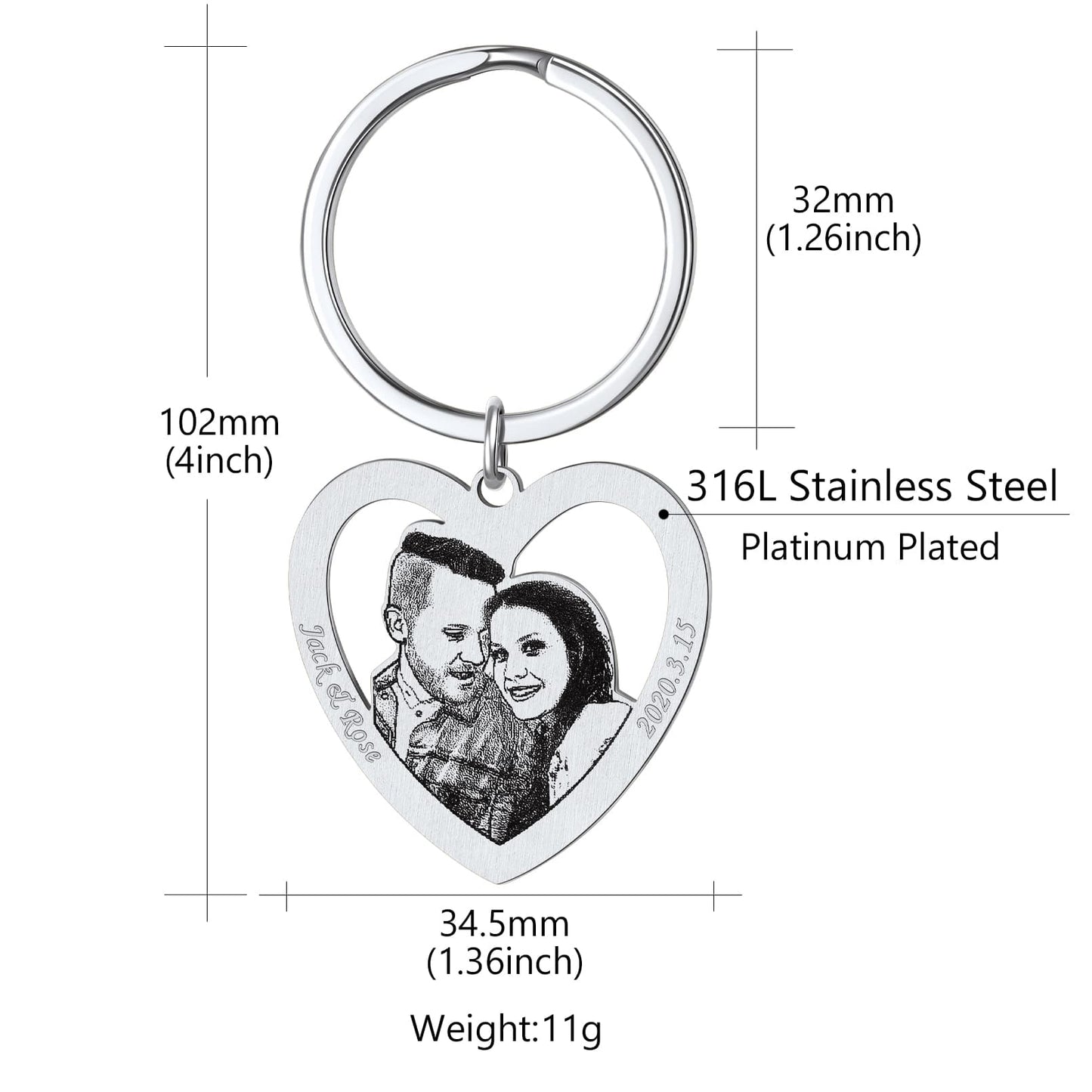 Custom4U Photo Heart Key Chain Size