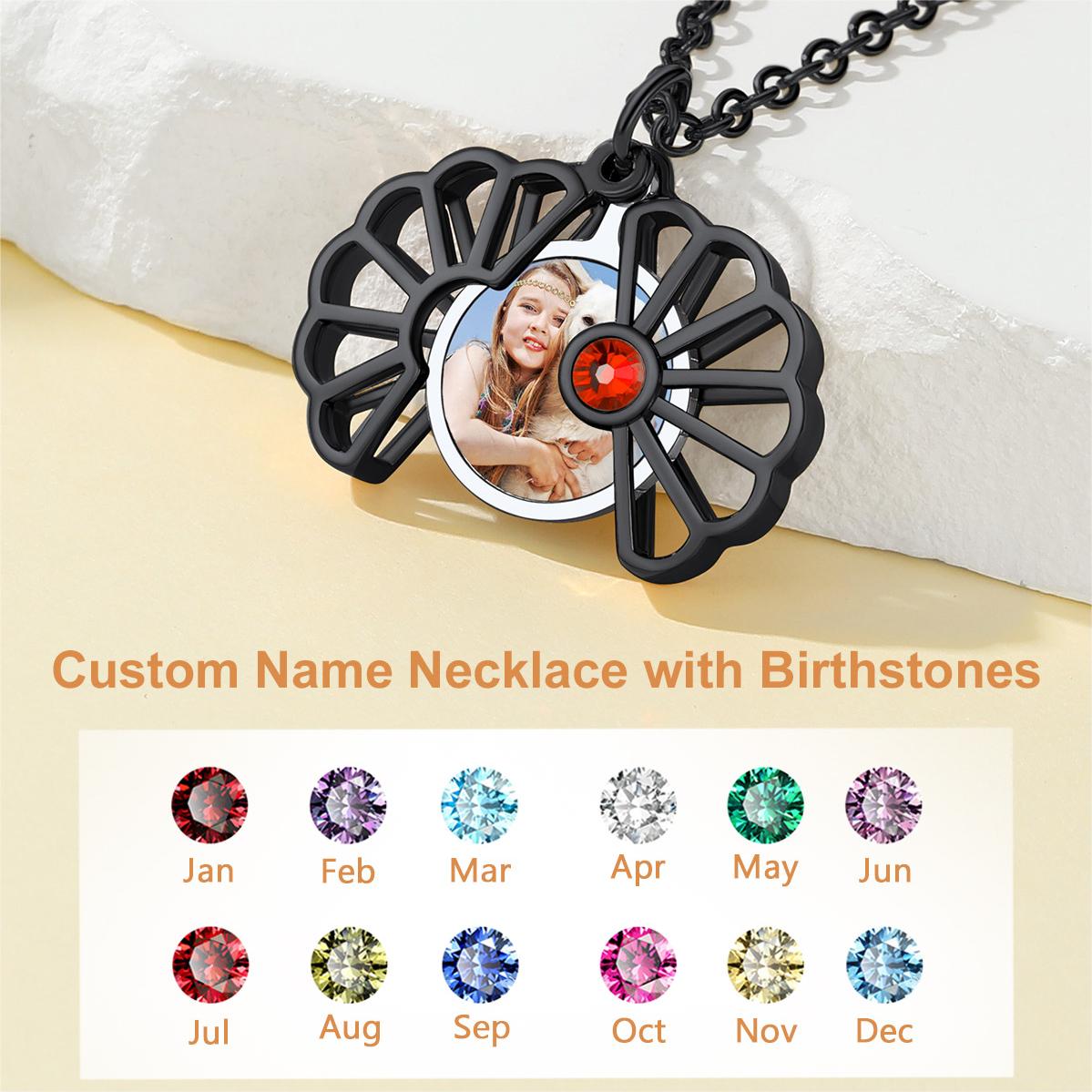 Custom4U Photo Locket Necklace 12 Months Birthstone