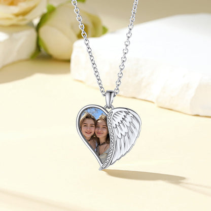 Custom4U Customized Heart Picture Necklace Angel Wings Necklace