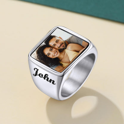 Custom4U Picture Signet Ring with Names Gold