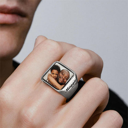 Custom4U Picture Signet Ring with Names for Men