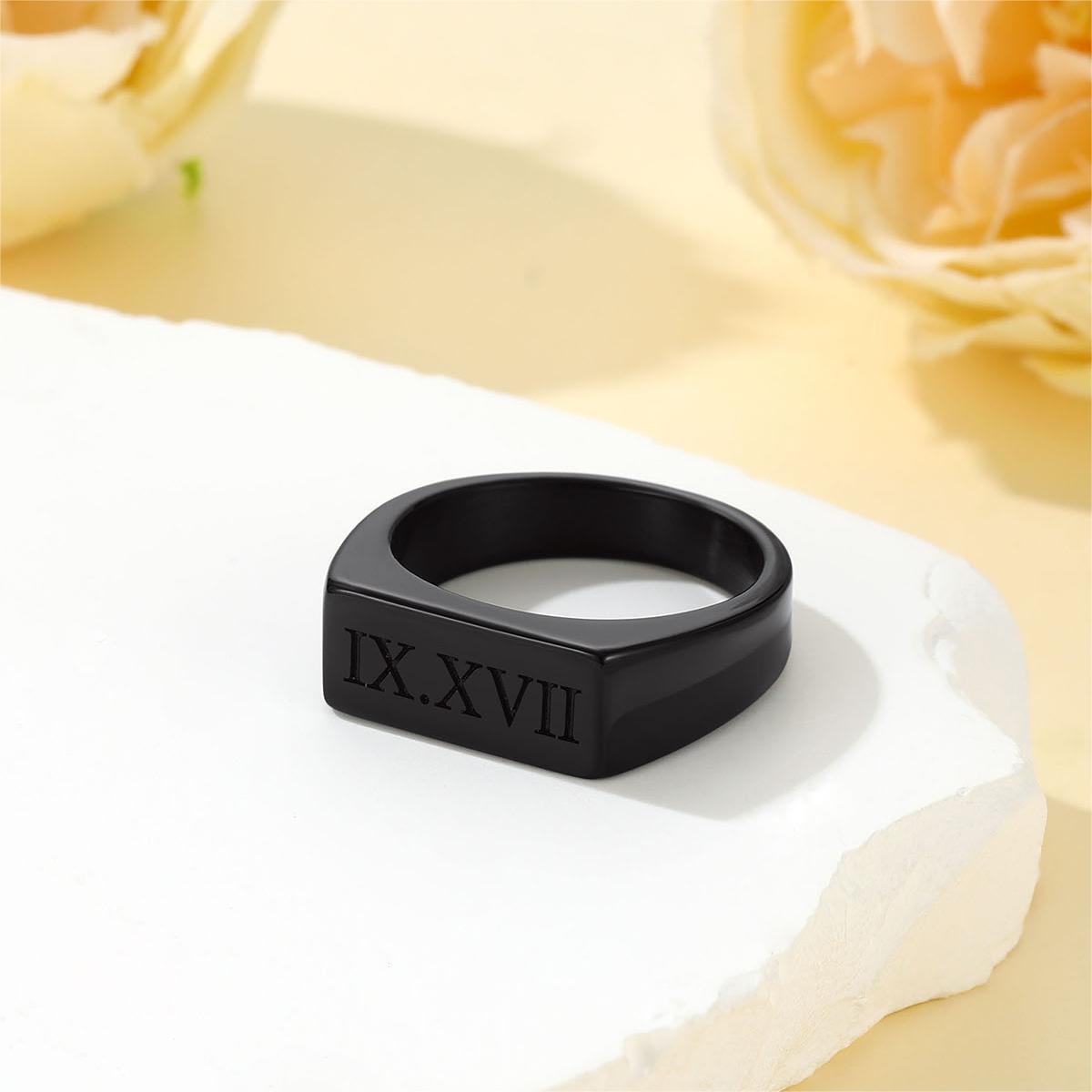 Custom4U Roman Numerals Band Ring Black