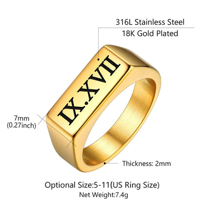 Custom4U Roman Numerals Band Ring Size