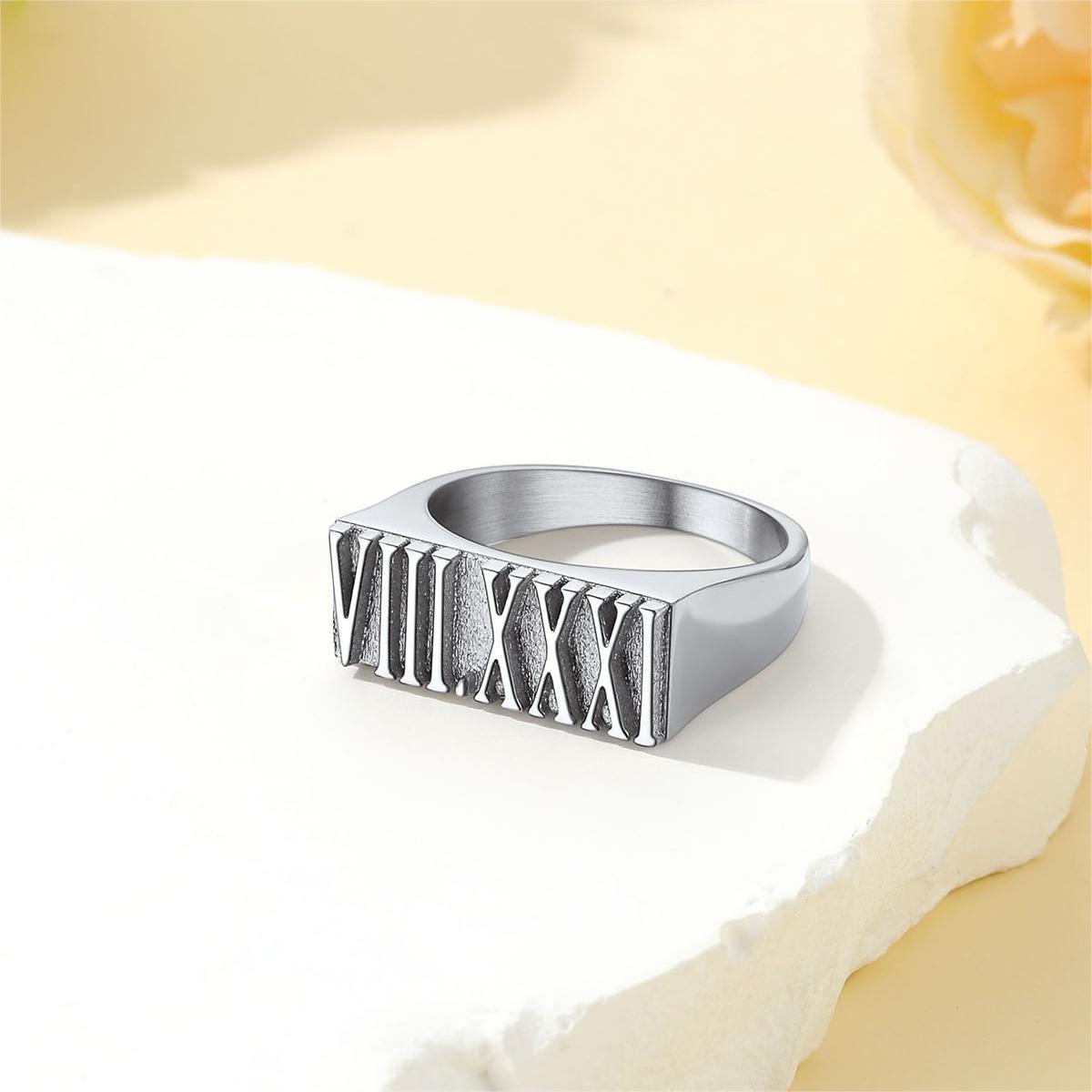 Custom4U Roman Numerals Ring Steel