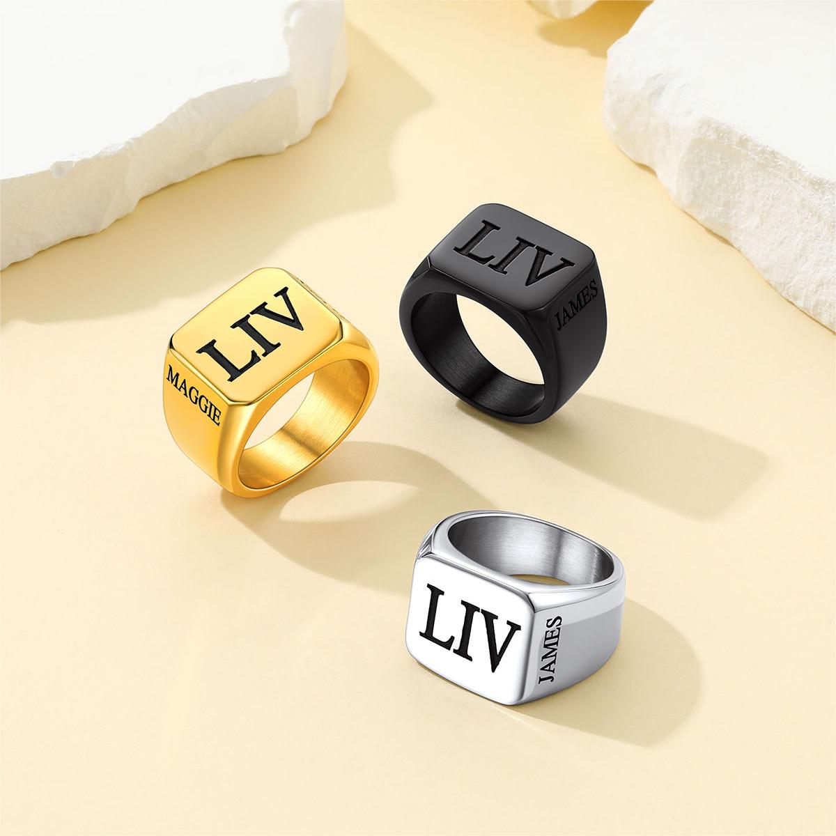  Custom4U Roman Numerals Signet Ring 3 Colors