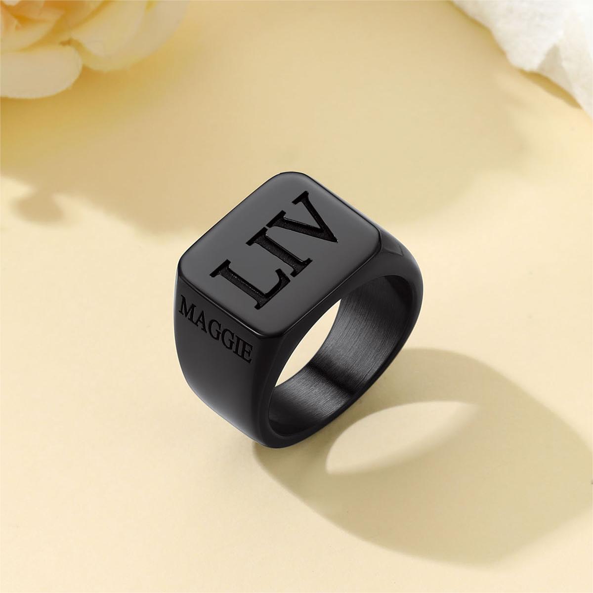 Custom4U Roman Numerals Signet Ring Black