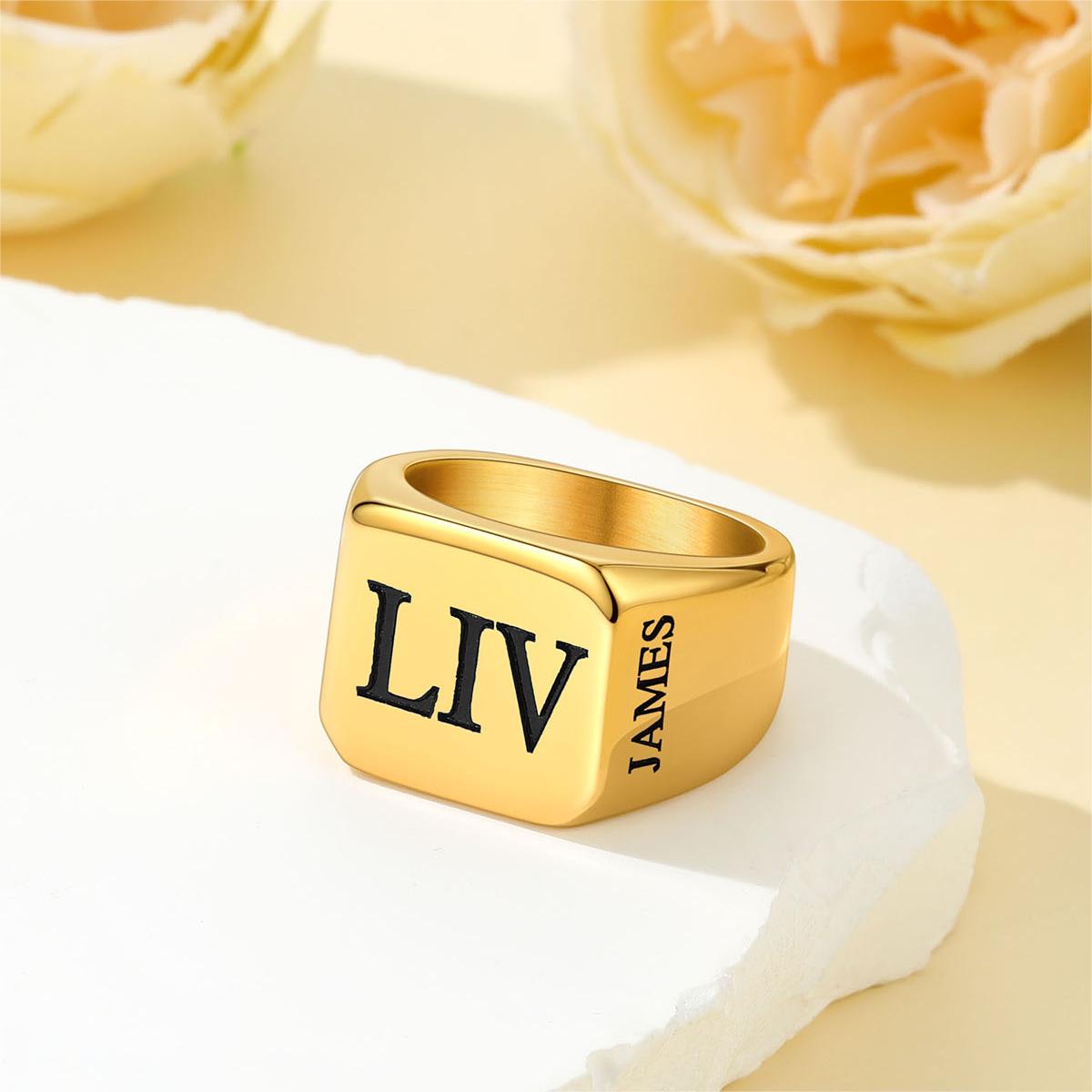 Custom4U Roman Numerals Signet Ring Gold