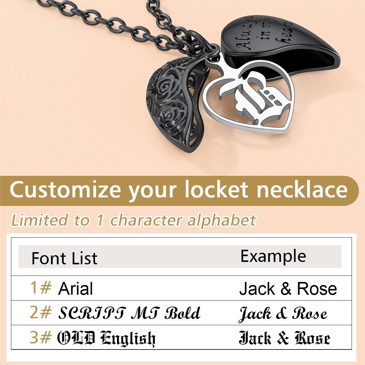 Custom4U Rose Heart Single Initial Locket Necklace 3 Font Available