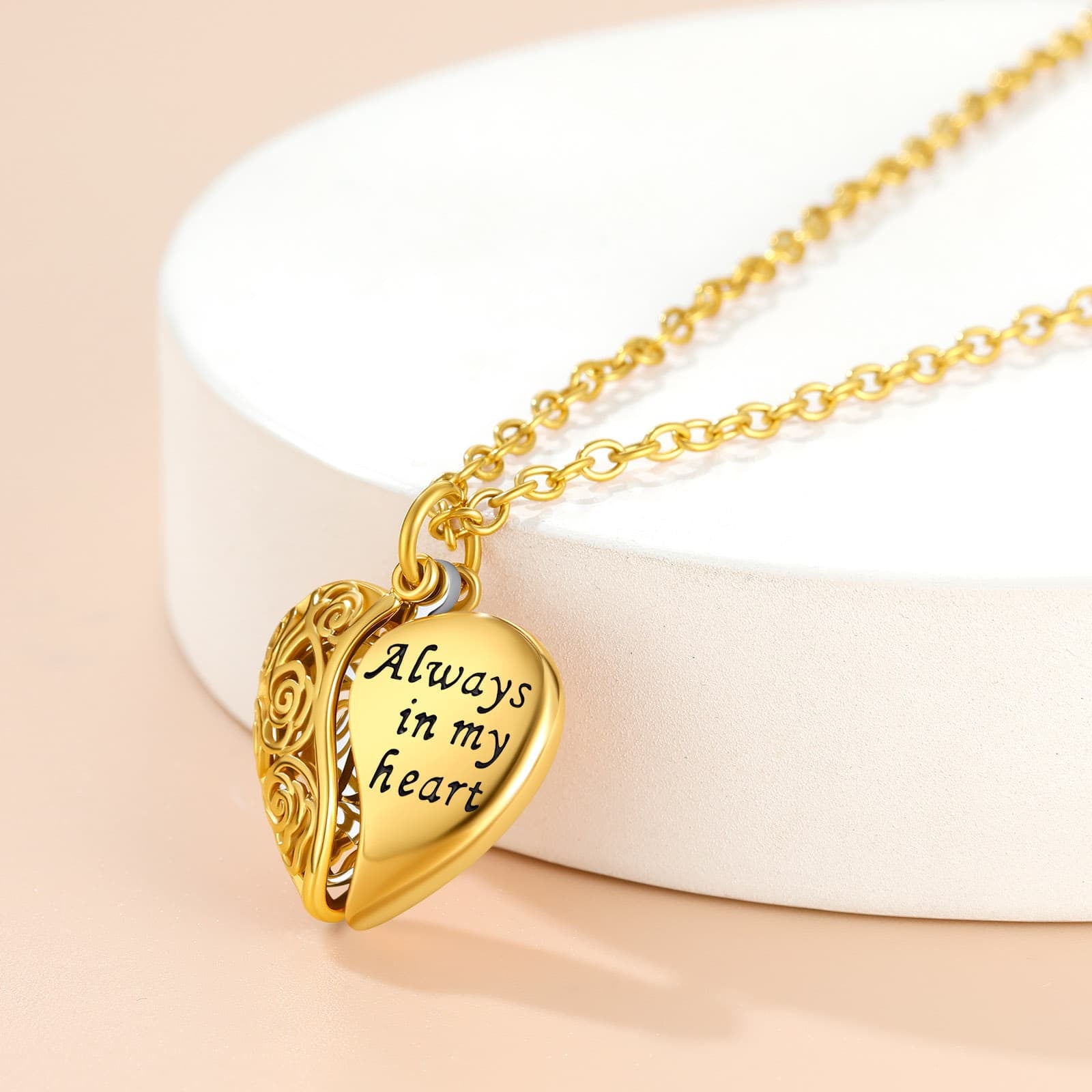Custom4U Rose Heart Single Initial Locket Necklace Gold Plated