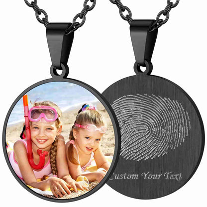 Custom4U Round Fingerprint Necklace with Photo Black