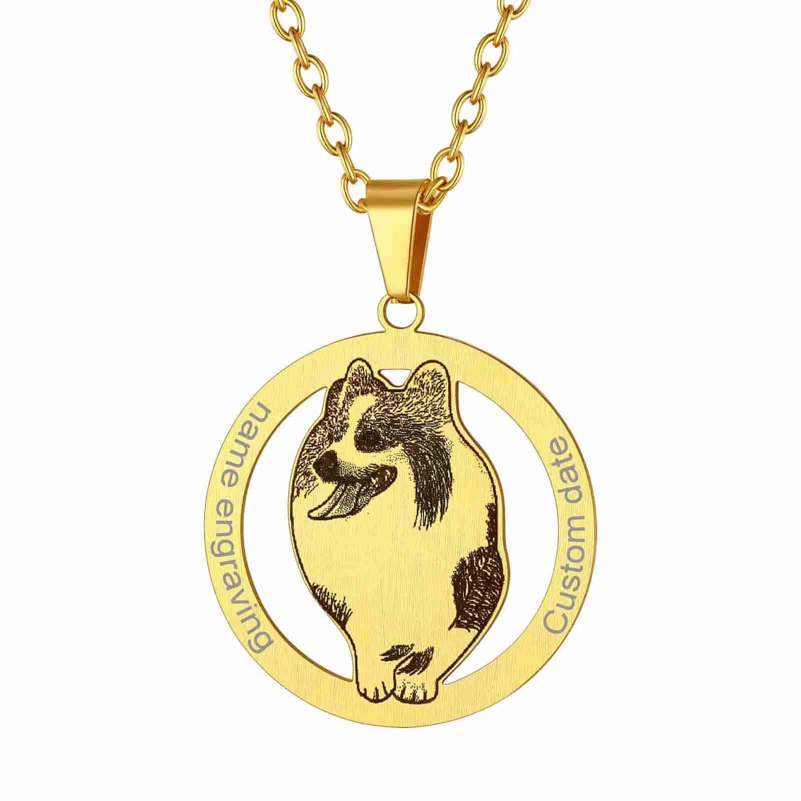 Custom4U Round Pet Portrait Necklace with Name Gold Plated