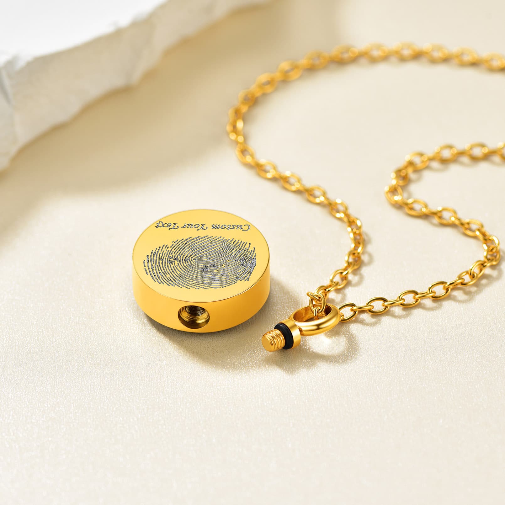 Custom4U Round Urn Necklace with Photo Gold