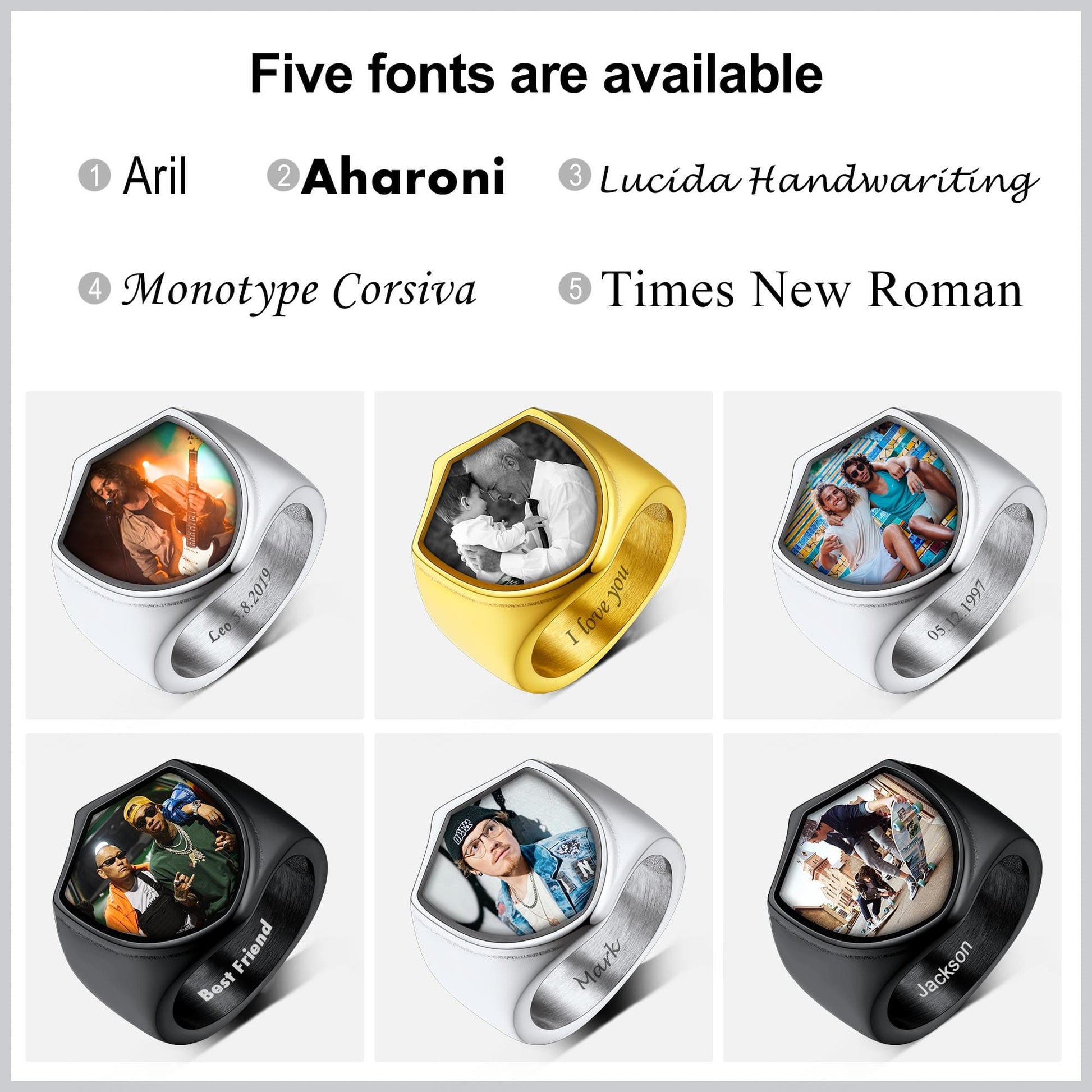 Custom4U Shield Photo Signet Ring 5 Fonts Available