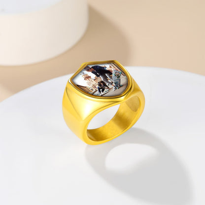 Custom4U Shield Photo Signet Ring Gold
