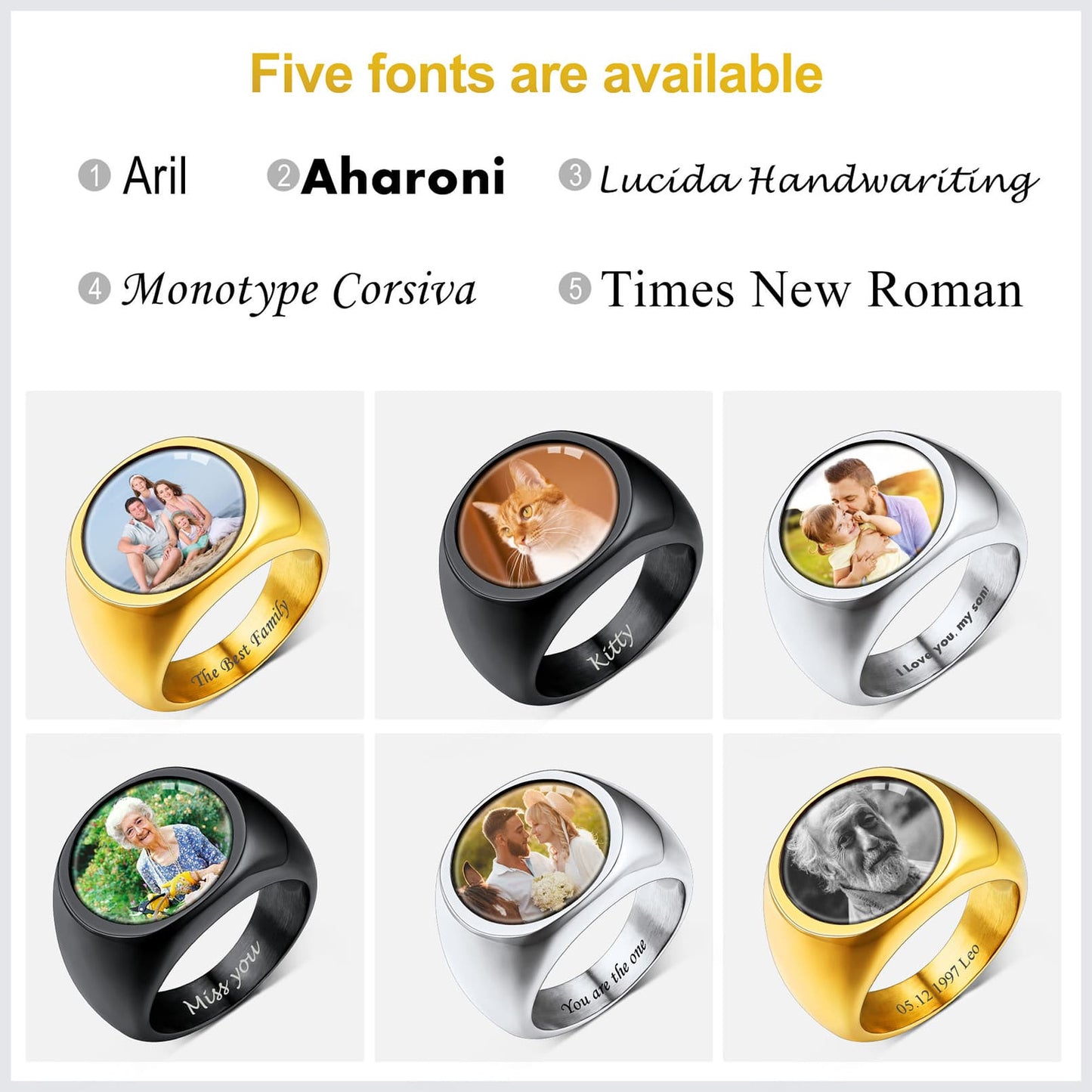 Custom4U Signet Engraved Ring 5 Font Available