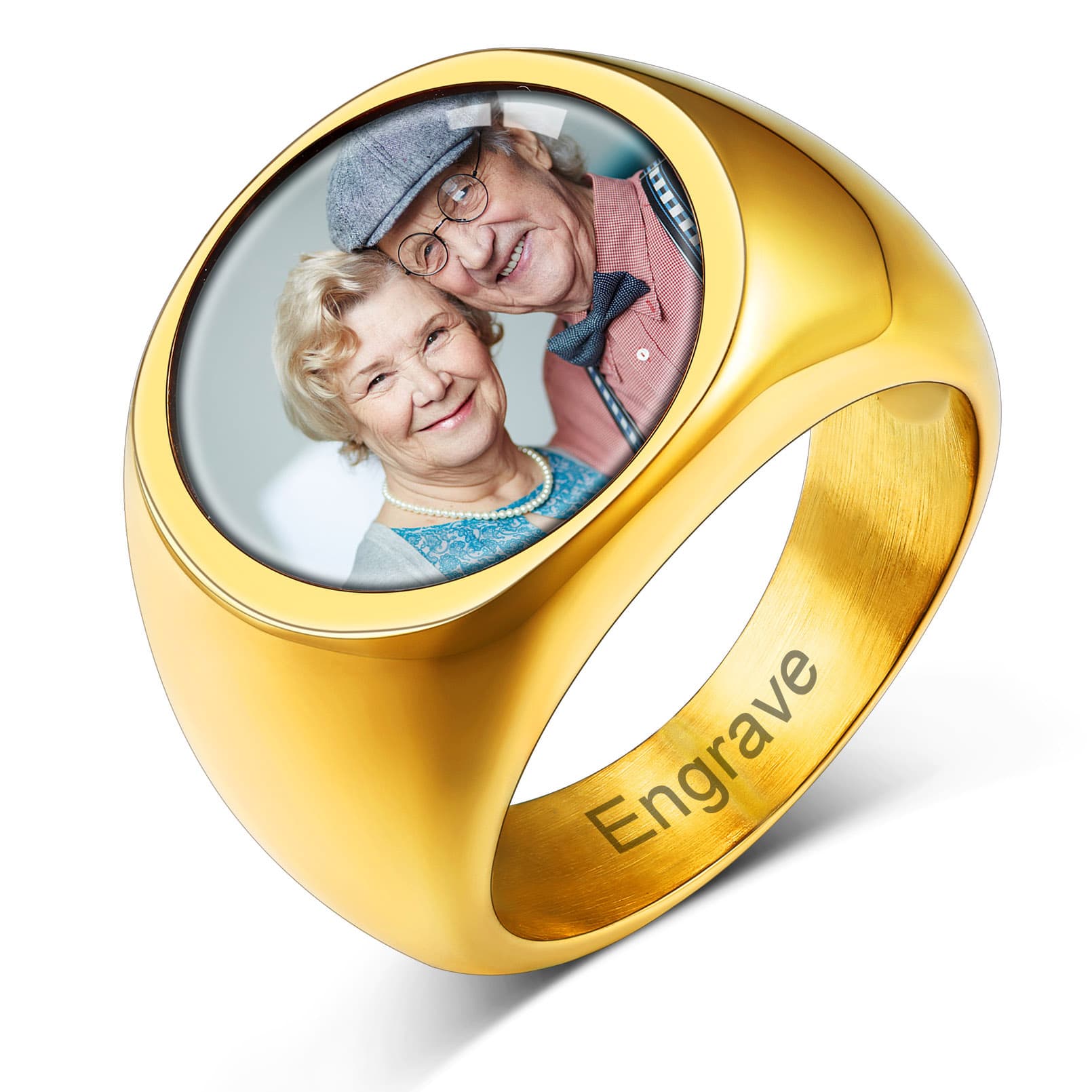 Custom4U Signet Ring with Photo Gold Plated