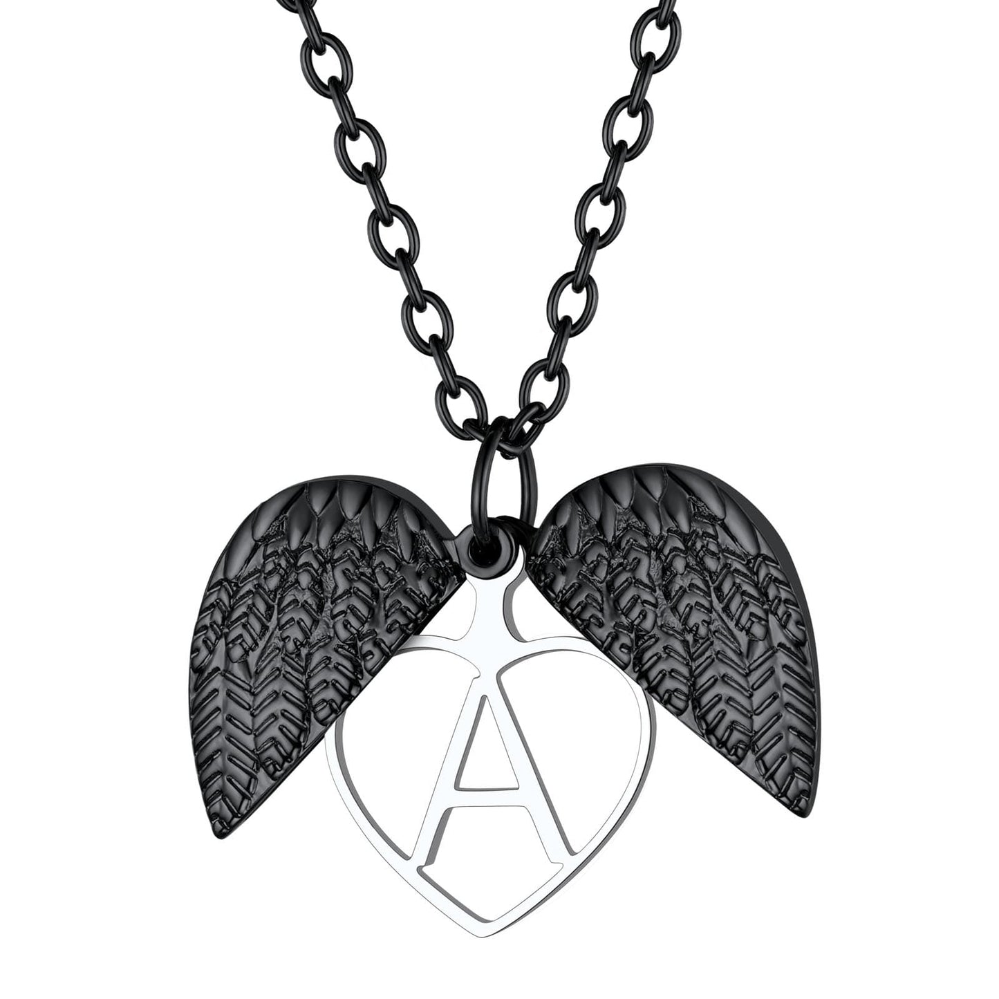 Custom4U Single Initial Heart Locket Necklace Black
