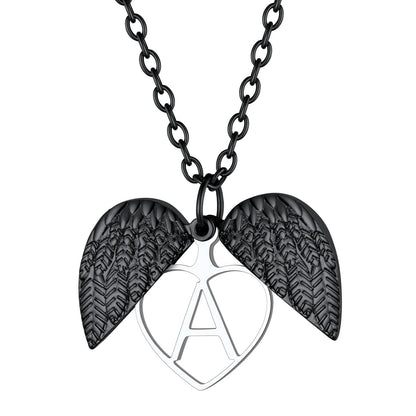 Custom4U Single Initial Heart Locket Necklace Black