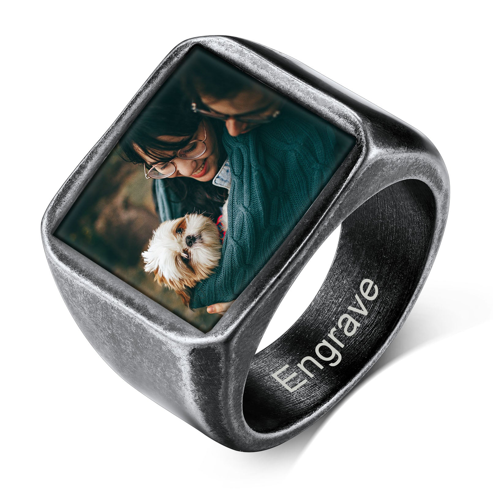 Custom4U Square Ring with Photo Grey