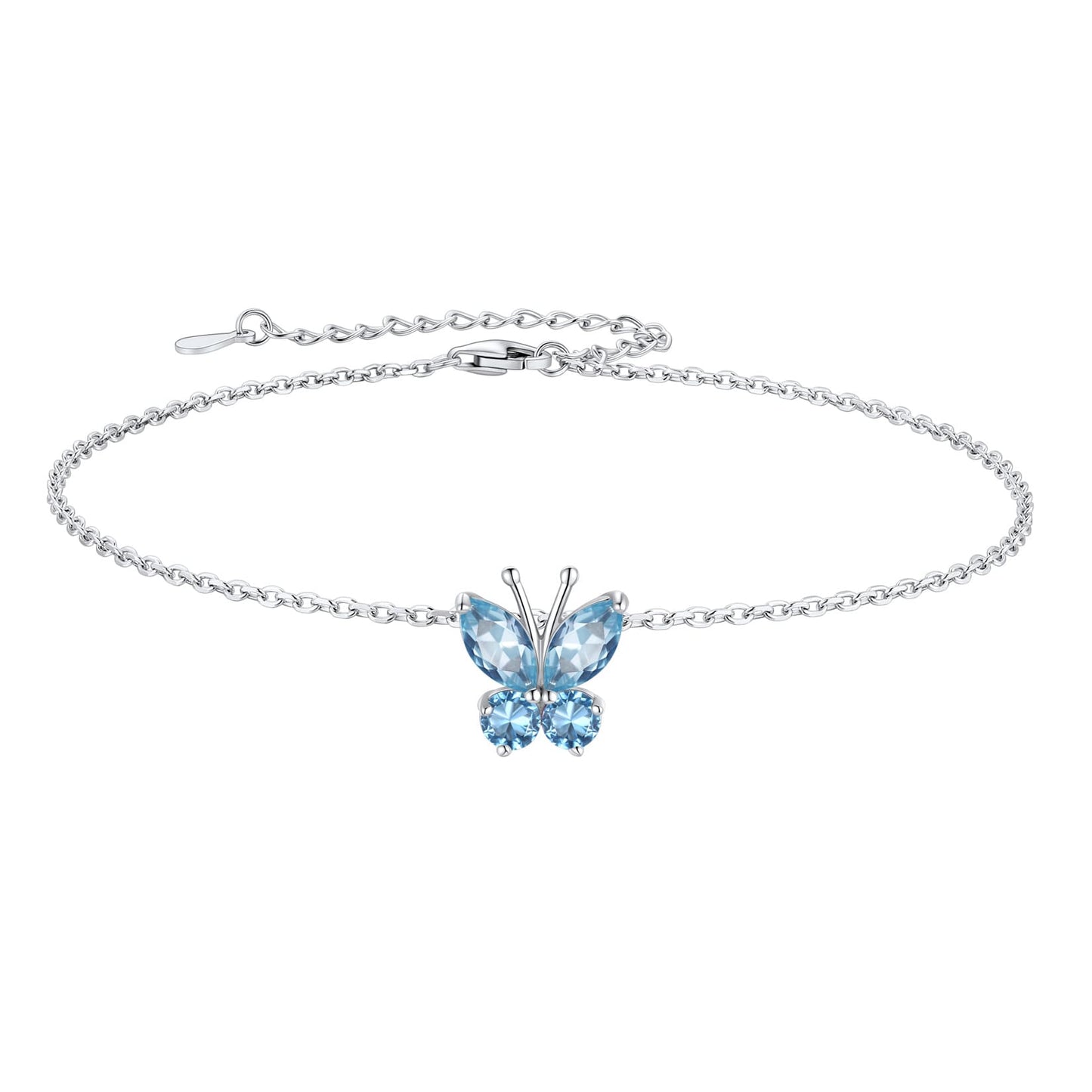 Custom4U Sterling Silver Birthstone Butterfly Anklet Mar.