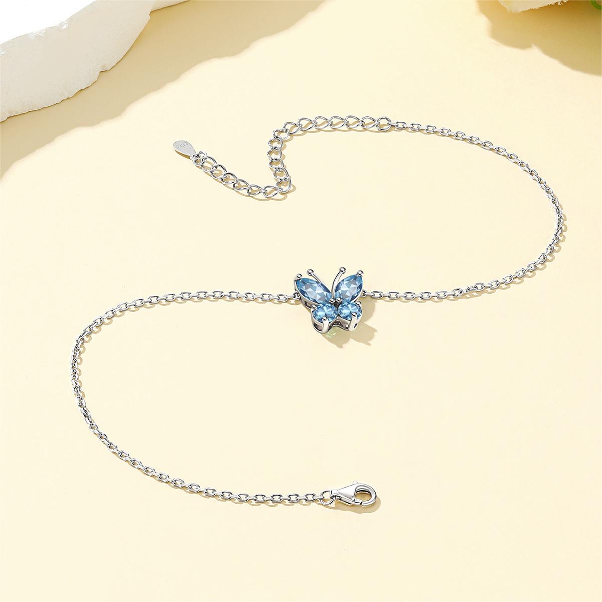 Custom4U Sterling Silver Birthstone Butterfly Anklet