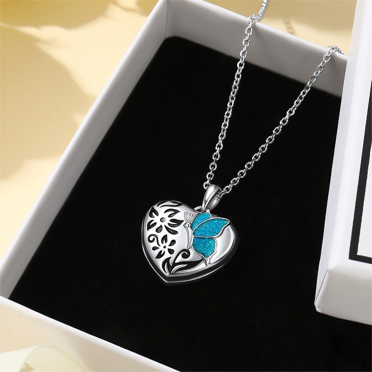 Custom4U Sterling Silver Butterfly Locket Engraved Necklace with Photo