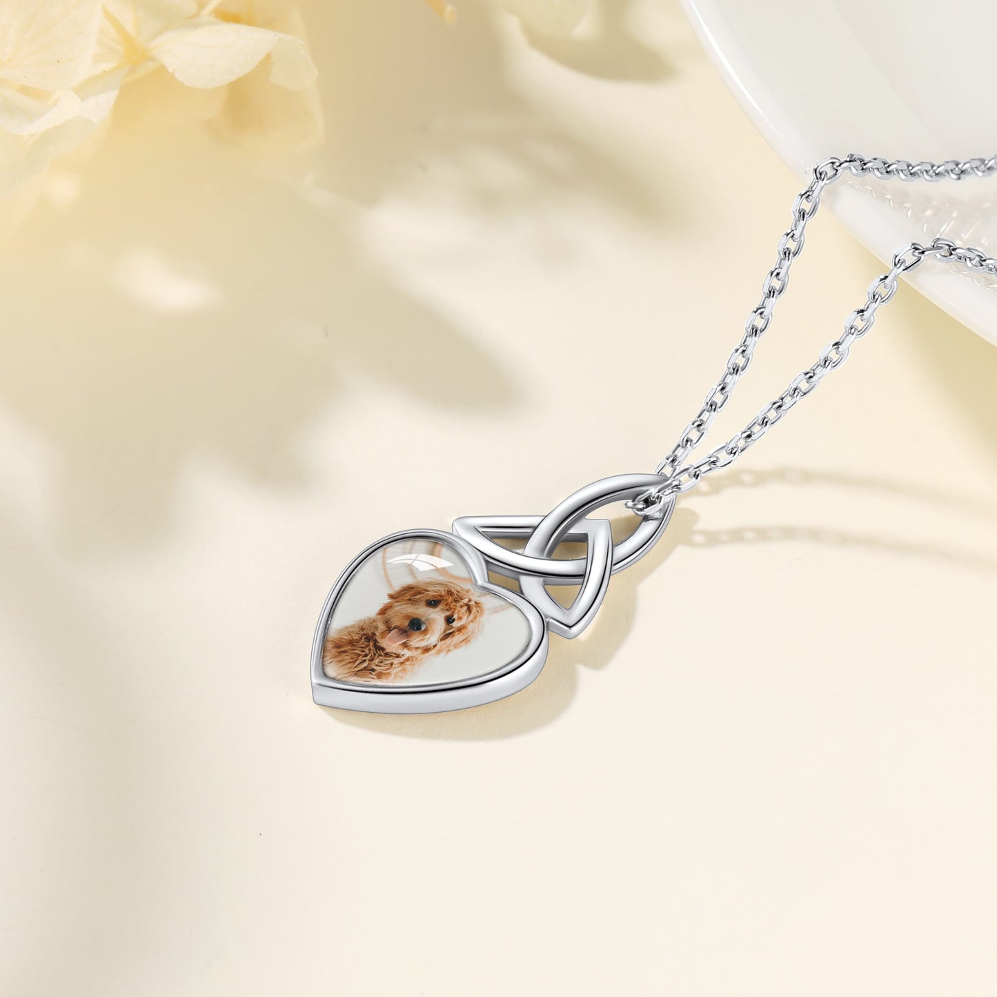 Custom4U Sterling Silver Celtic Knot Heart Photo Necklace