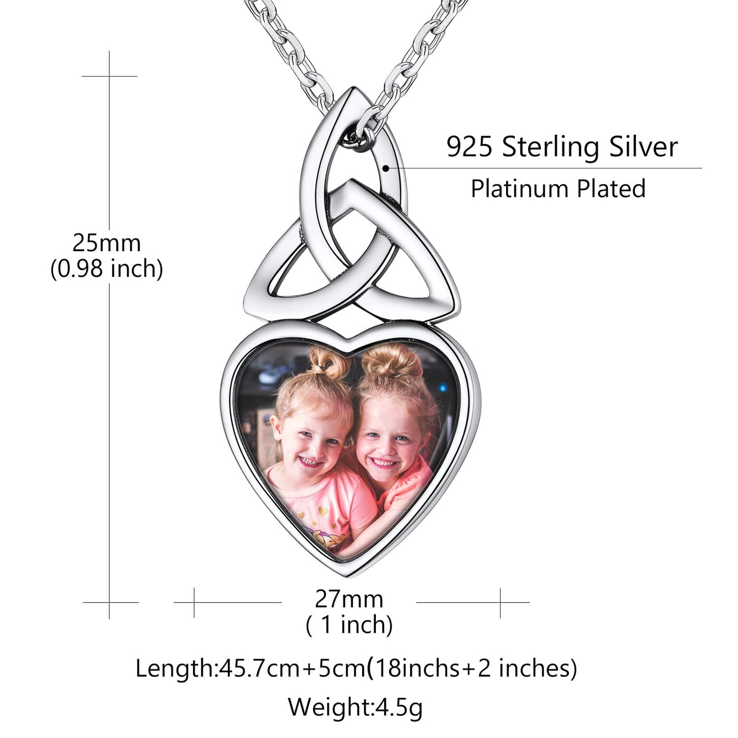 Custom4U Sterling Silver Celtic Knot Photo Necklace Size