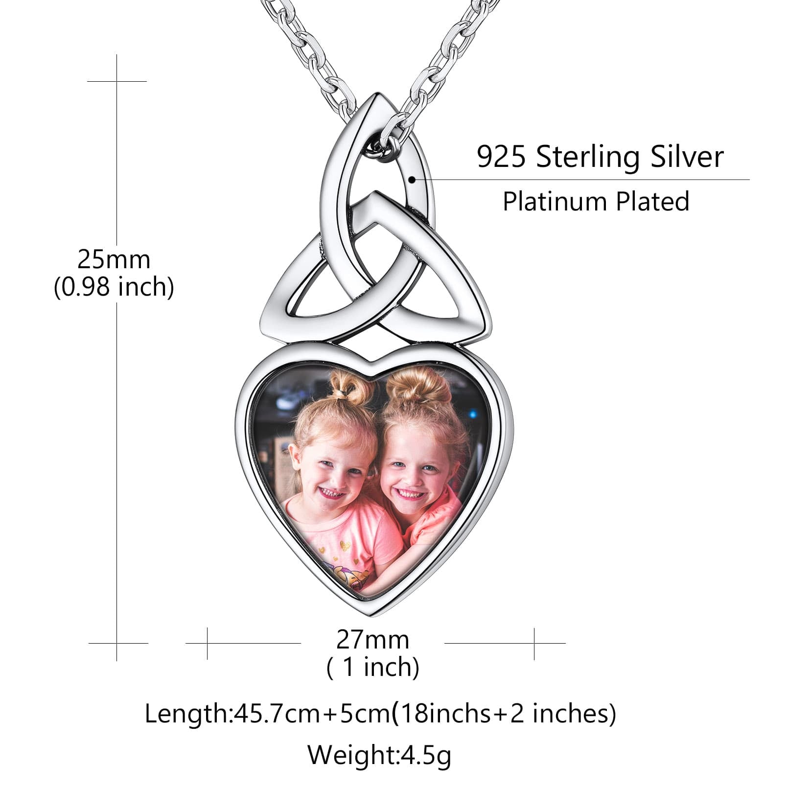 Custom4U Sterling Silver Celtic Knot Photo Necklace Size