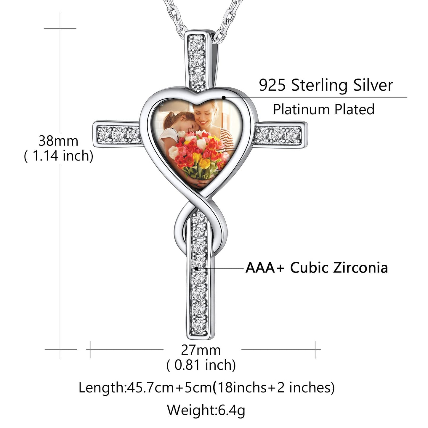  Custom4U Sterling Silver Cross Necklace Size