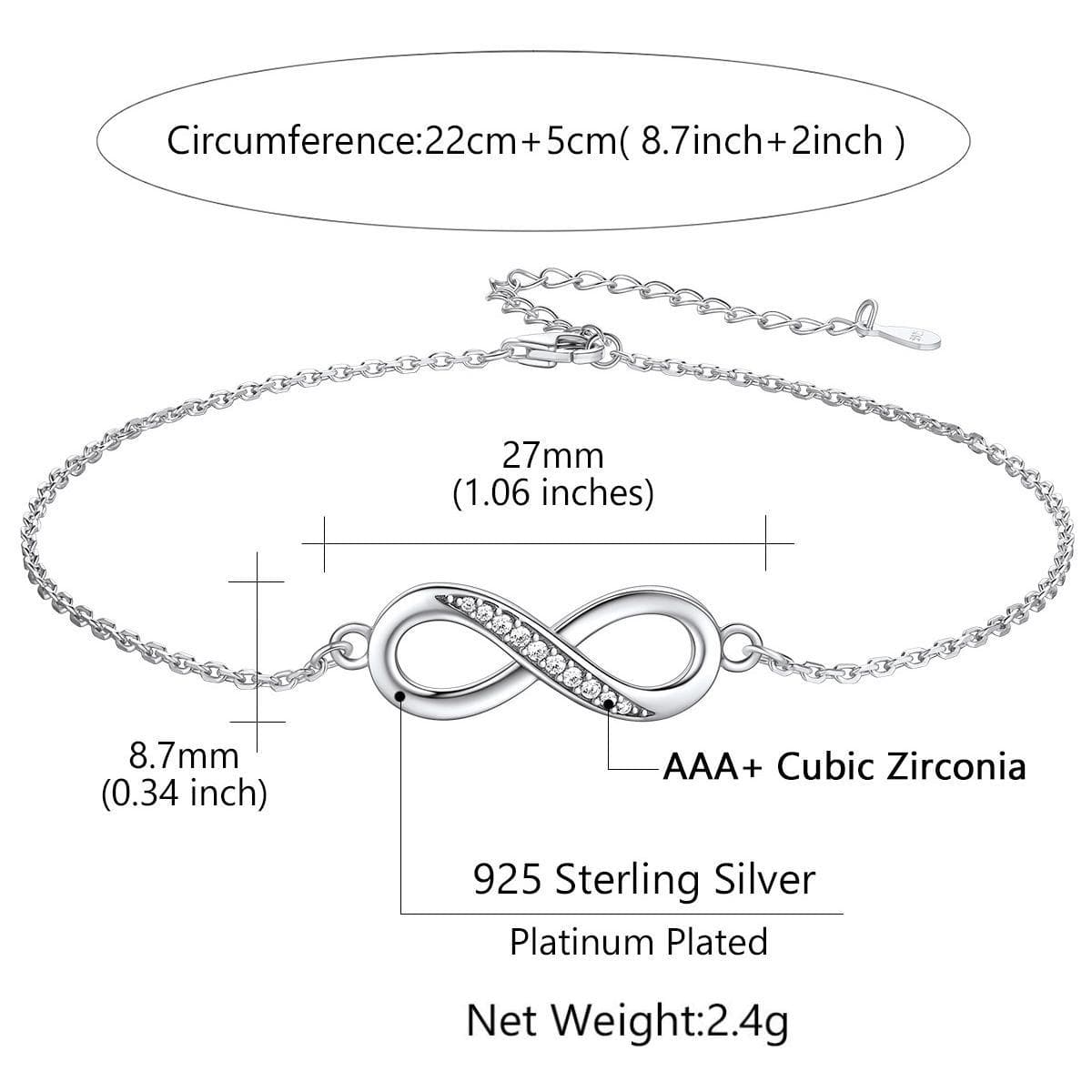 Custom4U Sterling Silver Infinity Anklet Size