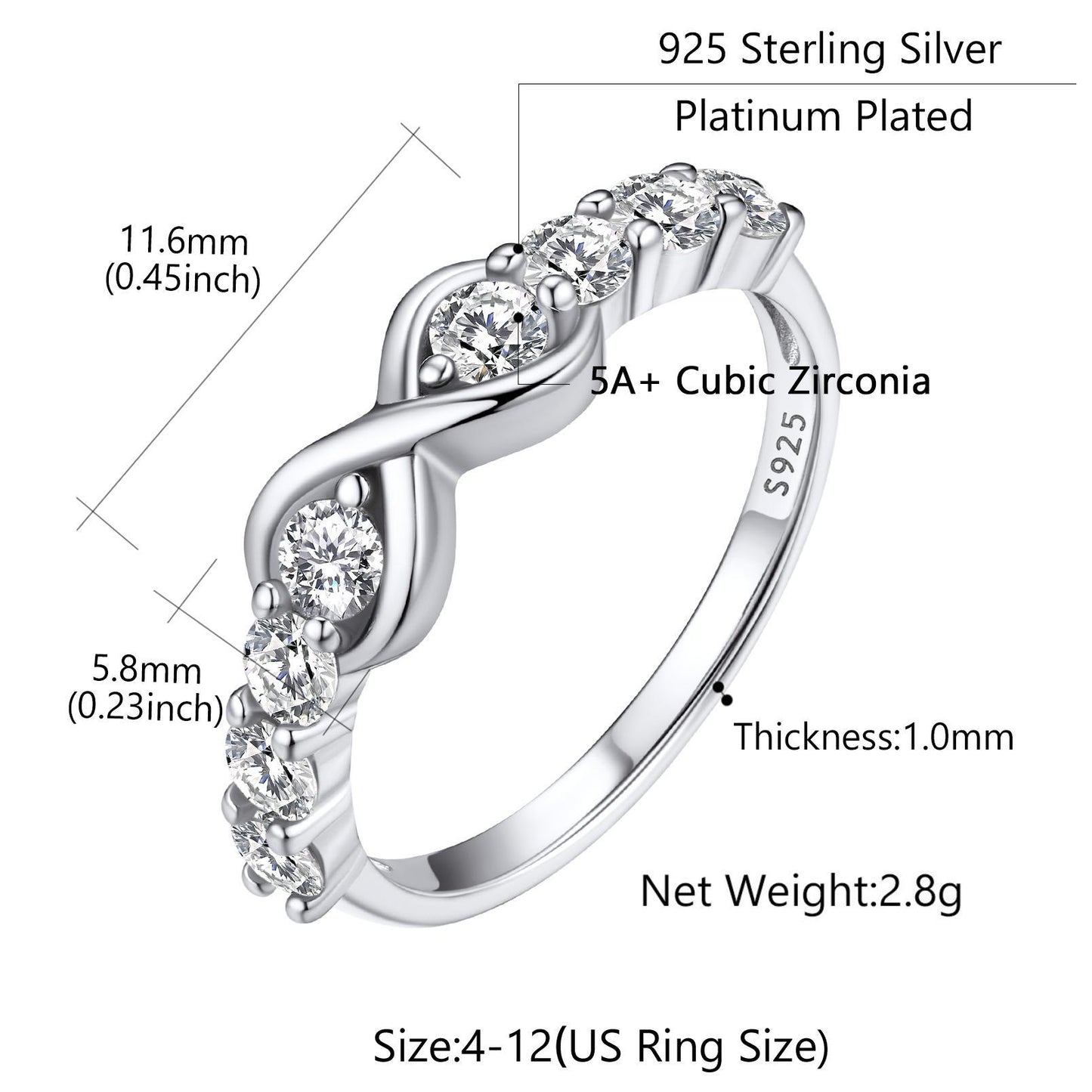 Custom4U Sterling Silver Infinity CZ Promise Size