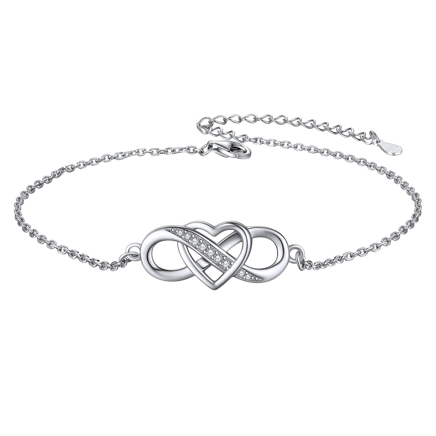Custom4U Sterling Silver Infinity Heart Anklet