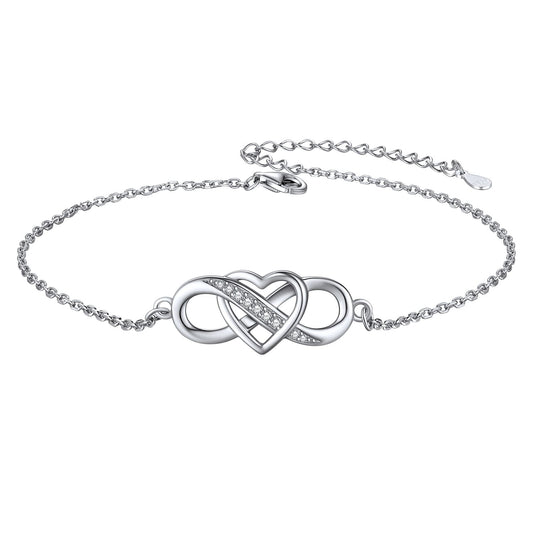 Custom4U Sterling Silver Infinity Heart Anklet