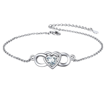 Custom4U Sterling Silver Infinity Heart Birthstone Anklet Apr.