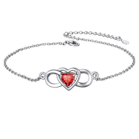 Custom4U Sterling Silver Infinity Heart Birthstone Anklet July