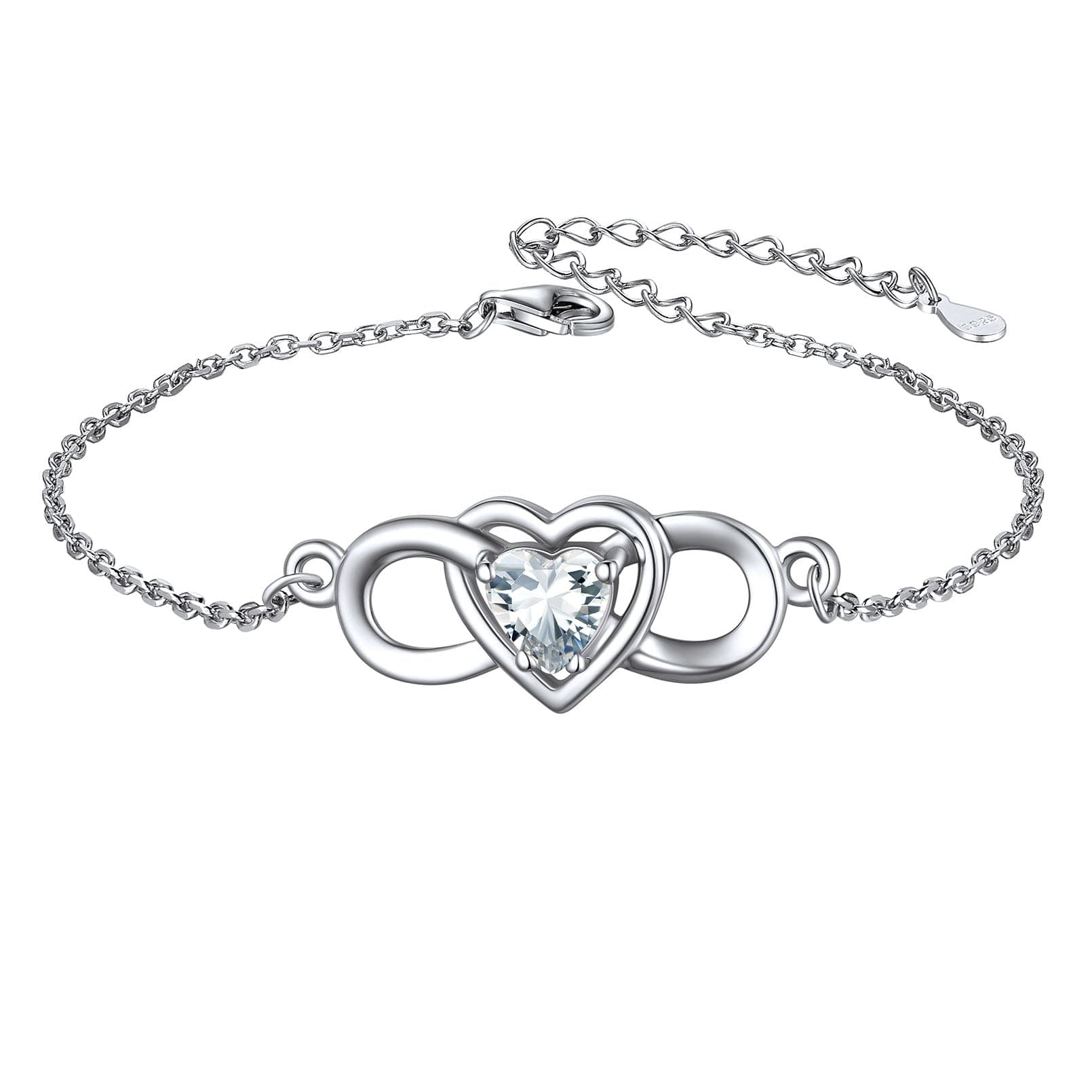 Custom4U Sterling Silver Infinity Heart Birthstone Bracelet Apr.