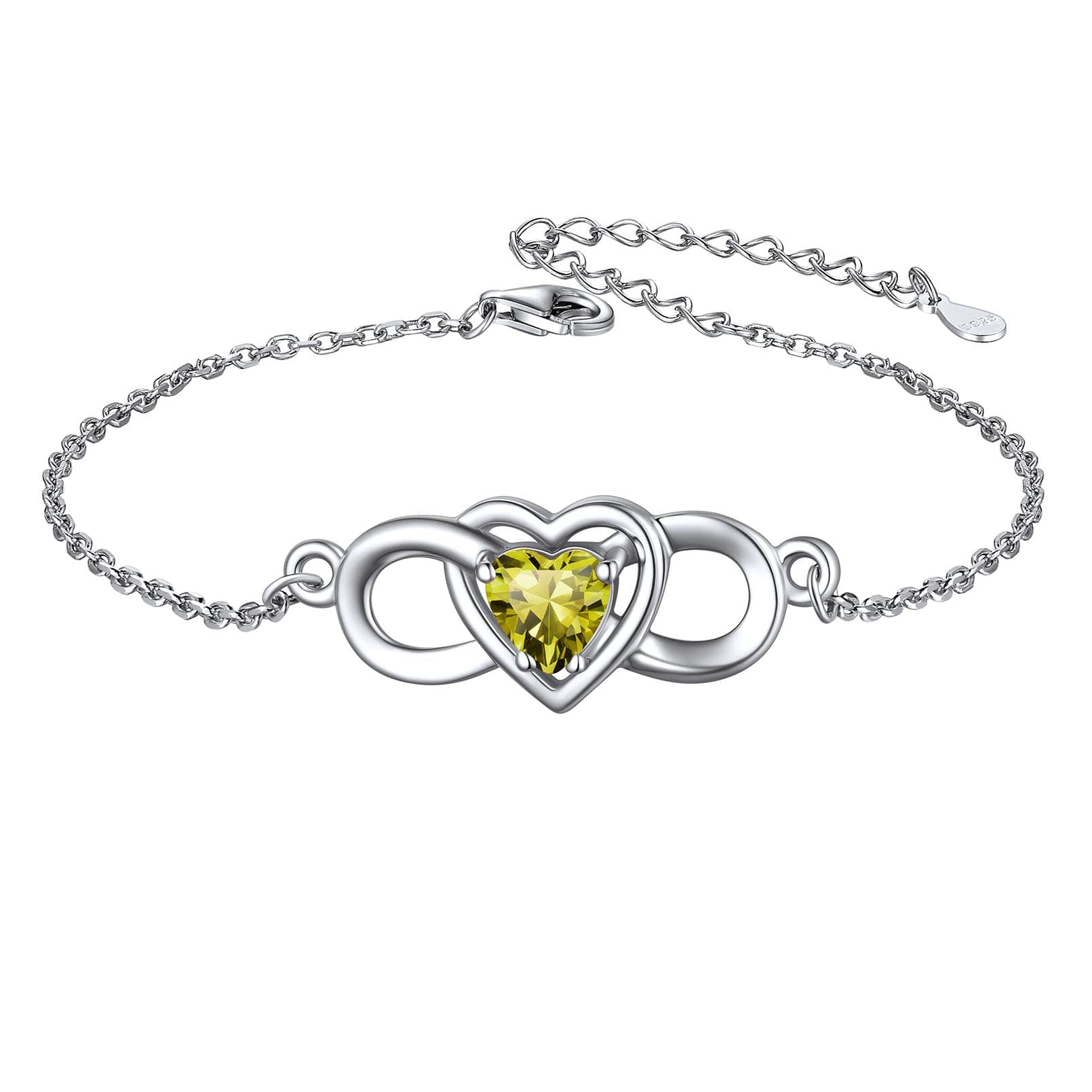 Custom4U Sterling Silver Infinity Heart Birthstone Bracelet Aug.