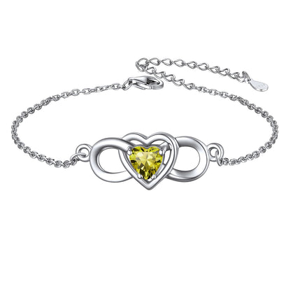  Custom4U Sterling Silver Infinity Heart Birthstone Bracelet Aug.