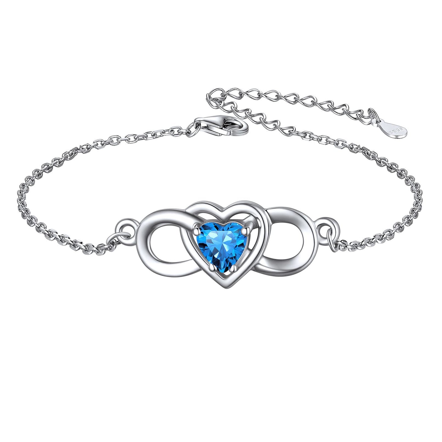 Custom4U Sterling Silver Infinity Heart Birthstone Bracelet Dec.